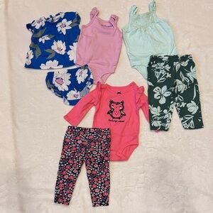 12 Month Baby Girl Carter’s Mixed Outfit Bundle - Floral & Pastel Onesies